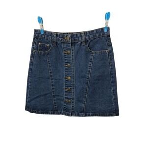 Falmer Heritage Womens Dark Wash Denim Button Front Mini Skirt Blue Cotton Blend